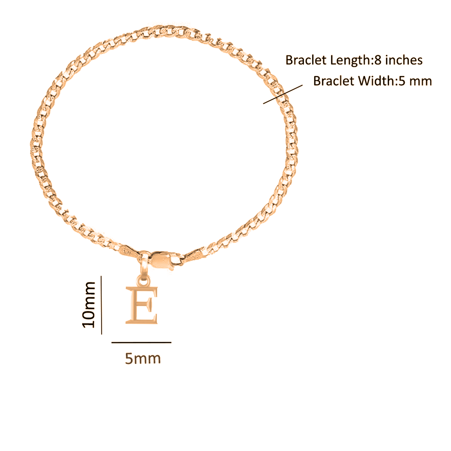 Akshat Sapphire 22KT gold plated 92.5% pure Sterling Silver Curb Designer Bracelet with E Alphabet for Men