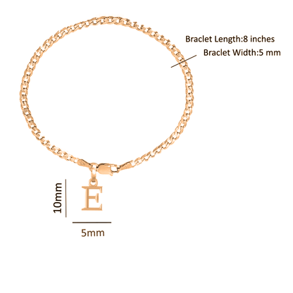 Akshat Sapphire 22KT gold plated 92.5% pure Sterling Silver Curb Designer Bracelet with E Alphabet for Men