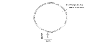 Akshat Sapphire 92.5% pure Sterling Silver Curb Designer Bracelet with F Alphabet for Men