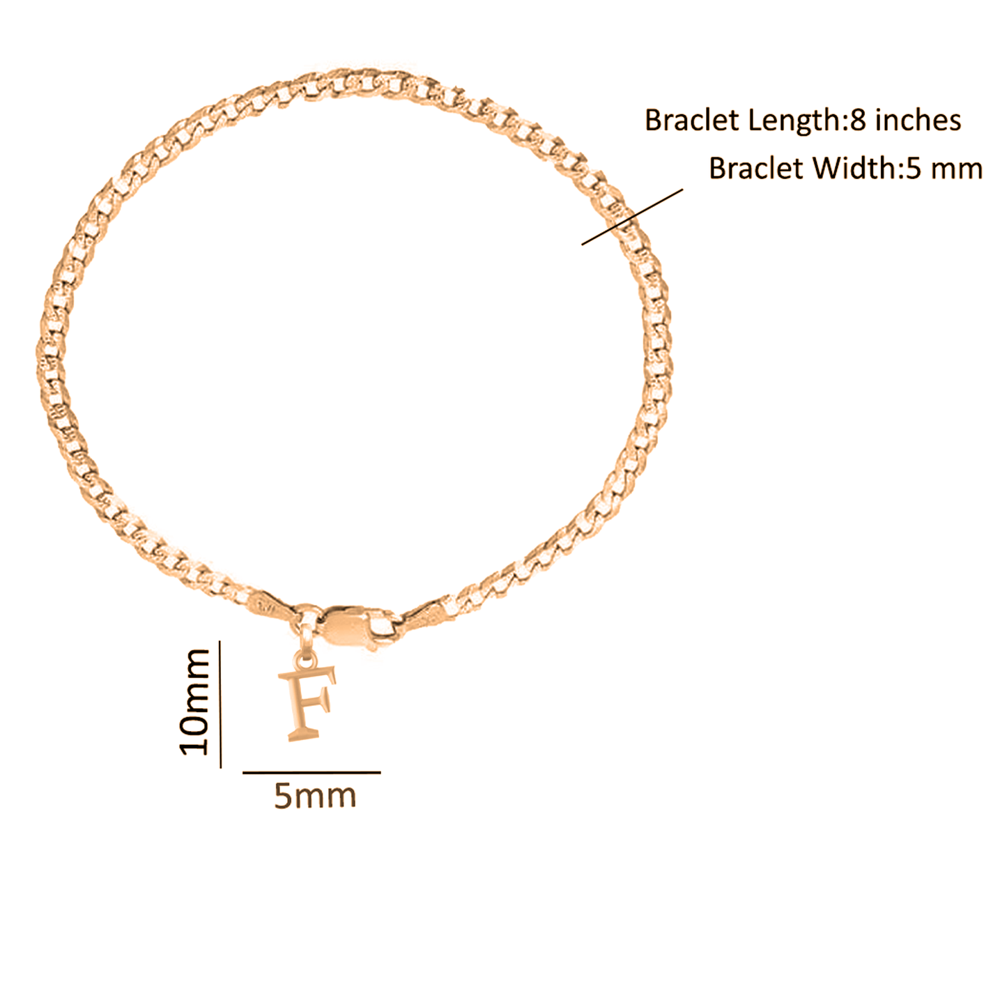 Akshat Sapphire 22KT gold plated 92.5% pure Sterling Silver Curb Designer Bracelet with F Alphabet for Men
