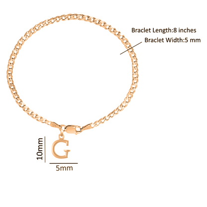 22KT gold plated 92.5% pure Sterling Silver Curb Designer Bracelet with G Alphabet for Men