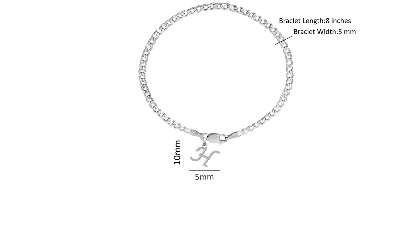 Akshat Sapphire 92.5% pure Sterling Silver Curb Designer Bracelet with H Alphabet for Men