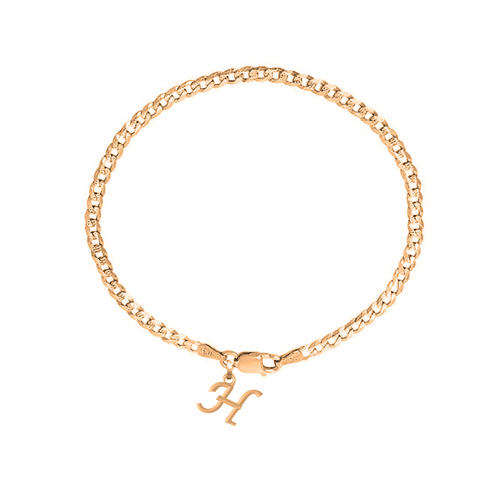 Akshat Sapphire 22KT gold plated 92.5% pure Sterling Silver Curb Designer Bracelet with H Alphabet for Men