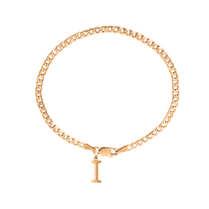 22KT gold plated 92.5% pure Sterling Silver Curb Designer Bracelet with I Alphabet for Men