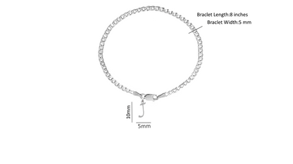 Akshat Sapphire 92.5% pure Sterling Silver Curb Designer Bracelet with J Alphabet for Men