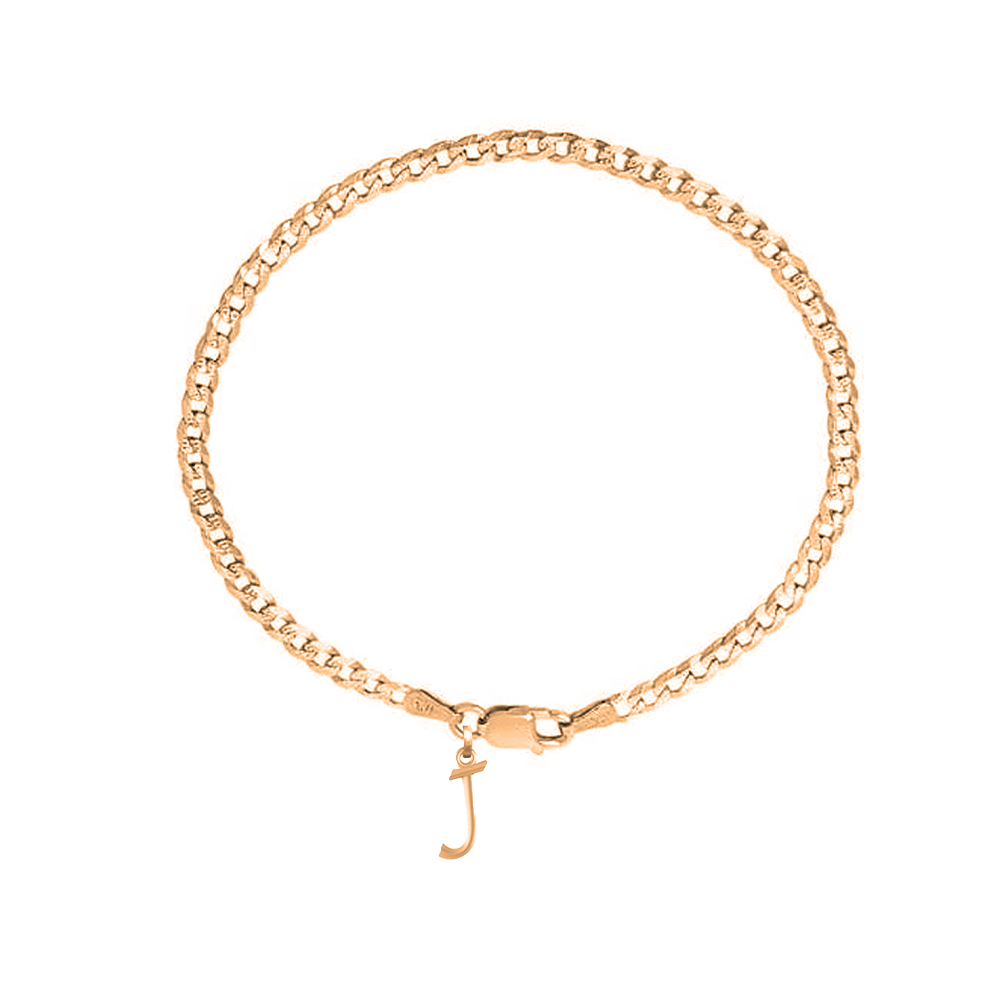 Akshat Sapphire 22KT gold plated 92.5% pure Sterling Silver Curb Designer Bracelet with J Alphabet for Men