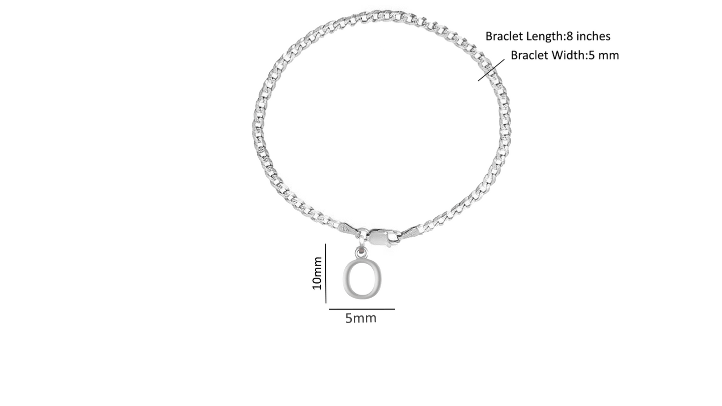 Akshat Sapphire 92.5% pure Sterling Silver Curb Designer Bracelet with O Alphabet for Men