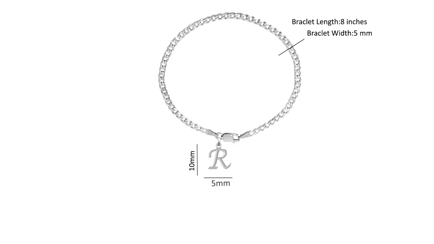 Akshat Sapphire 92.5% pure Sterling Silver Curb Designer Bracelet with R Alphabet for Men