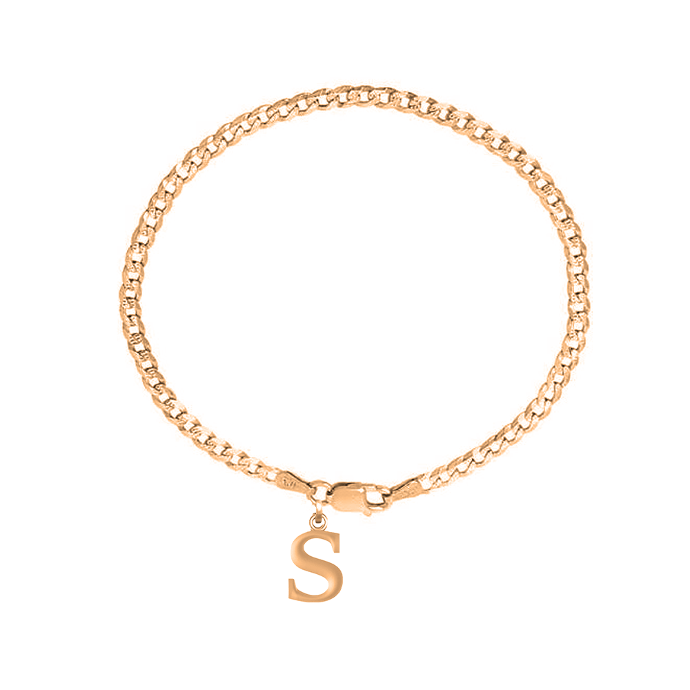 Akshat Sapphire 22KT gold plated 92.5% pure Sterling Silver Curb Designer Bracelet with S Alphabet for Men