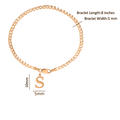 22KT gold plated 92.5% pure Sterling Silver Curb Designer Bracelet with S Alphabet for Men