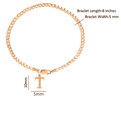22KT gold plated 92.5% pure Sterling Silver Curb Designer Bracelet with T Alphabet for Men