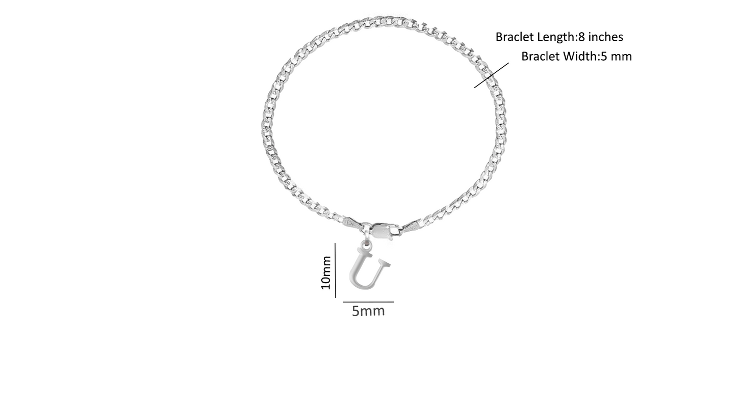 Akshat Sapphire 92.5% pure Sterling Silver Curb Designer Bracelet with U Alphabet for Men