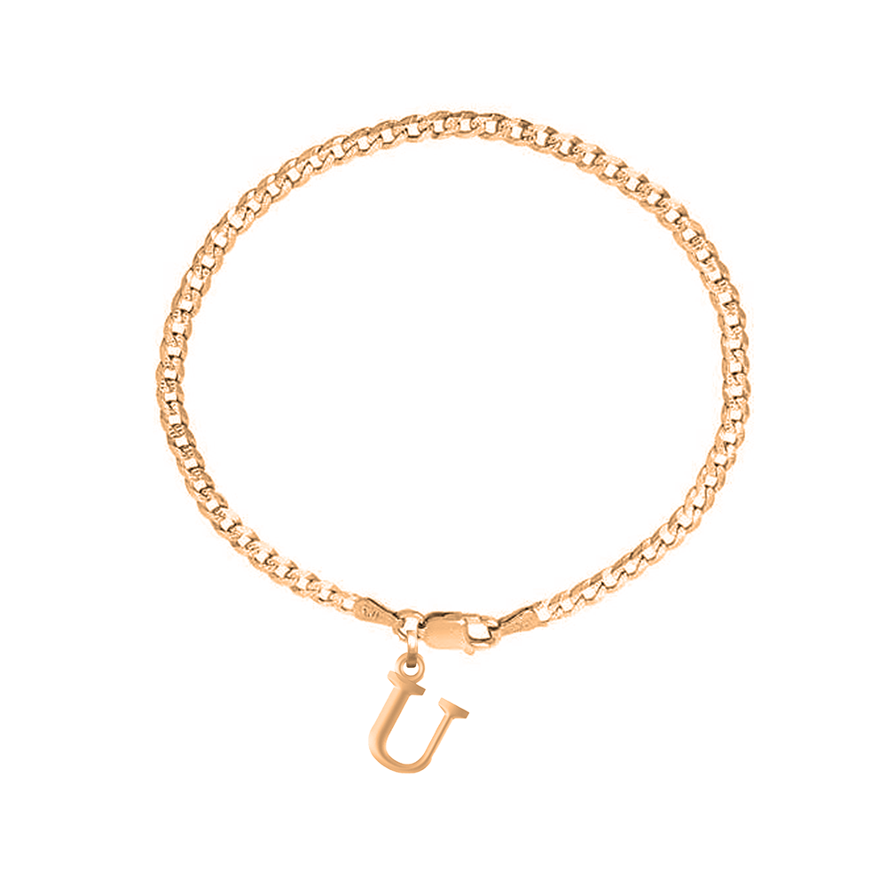 Akshat Sapphire 22KT gold plated 92.5% pure Sterling Silver Curb Designer Bracelet with U Alphabet for Men