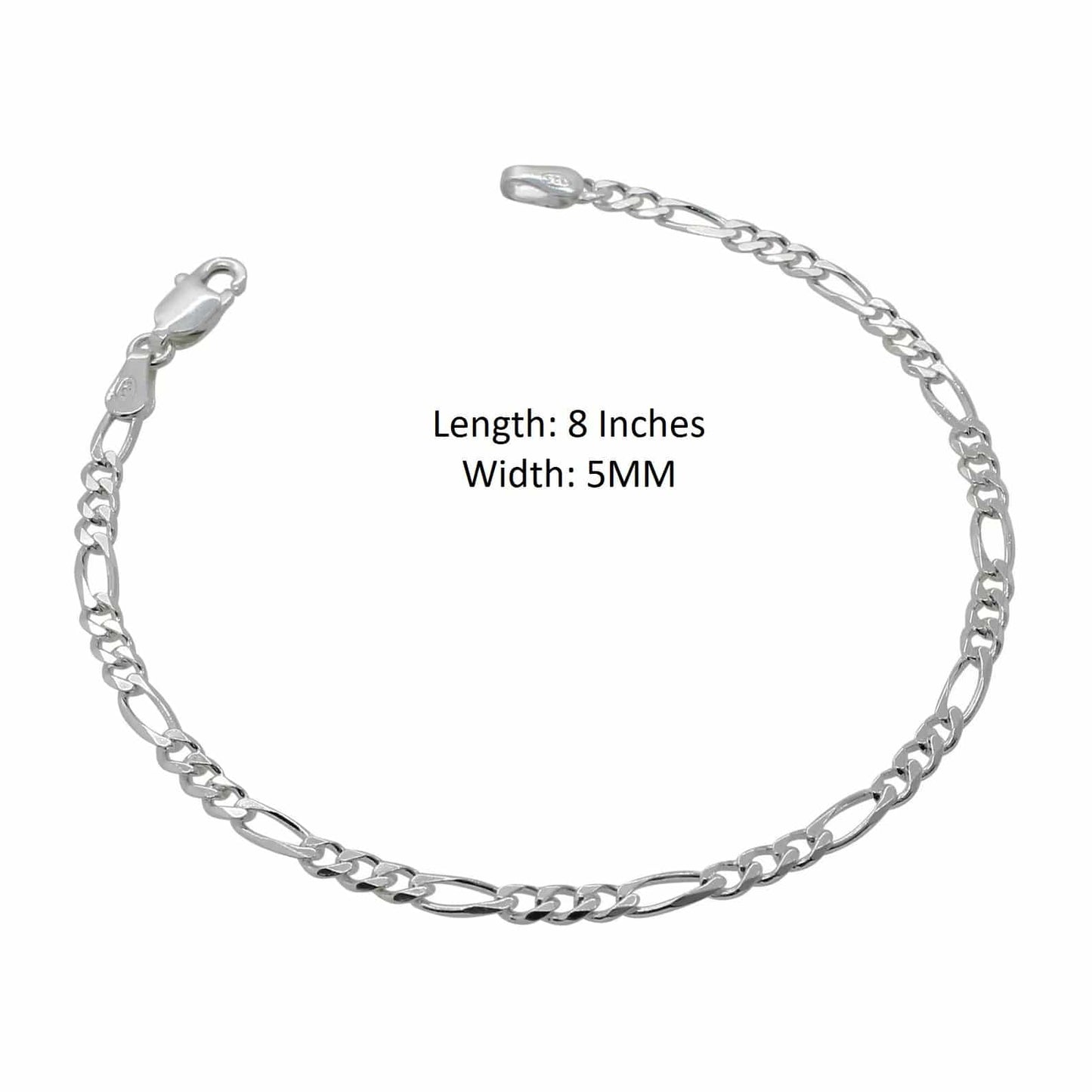 Akshat Sapphire Sterling Silver (92.5% purity) Stylish and Fashionable Figaro Bracelet for Men pure silver Bracelet