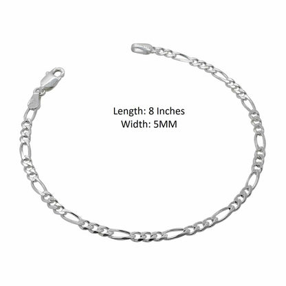 Akshat Sapphire Sterling Silver (92.5% purity) Stylish and Fashionable Figaro Bracelet for Men pure silver Bracelet