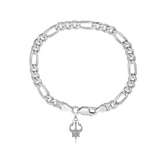 Akshat Sapphire 92.5% pure Sterling Silver Figaro Designer Bracelet with spiritual Trishul for Men