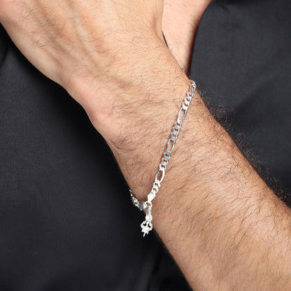 Akshat Sapphire 92.5% pure Sterling Silver Figaro Designer Bracelet with spiritual Trishul for Men