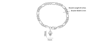 Akshat Sapphire 92.5% pure Sterling Silver Figaro Designer Bracelet with spiritual Trishul for Men