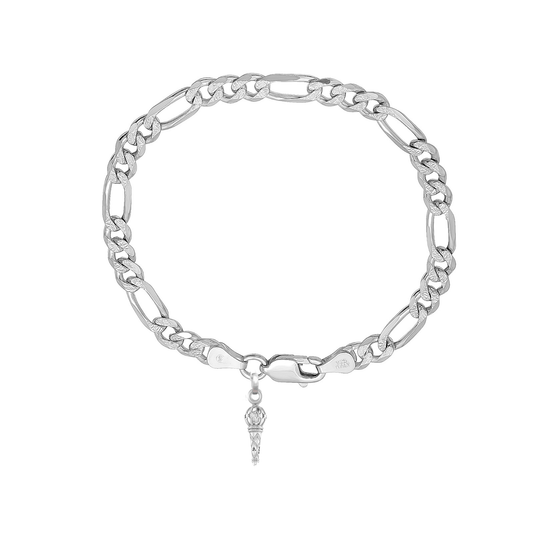 Akshat Sapphire 92.5% pure Sterling Silver Figaro Designer Bracelet with Hanuman Gada for Men & Boys