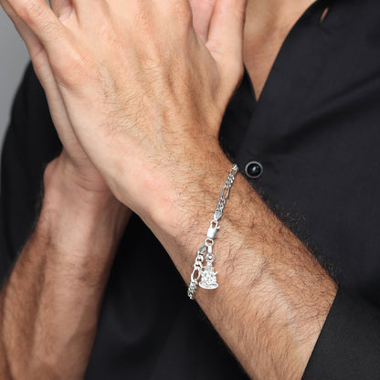 Akshat Sapphire 92.5% pure Sterling Silver Figaro Designer Bracelet with Charm Ganesh for Men & Boys