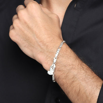 Akshat Sapphire 92.5% pure Sterling Silver Figaro Designer Bracelet with Charm Sai Baba for Men & Boy
