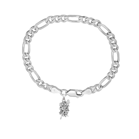 Akshat Sapphire 92.5% pure Sterling Silver Figaro Designer Bracelet with Charm Hanuman for Men
