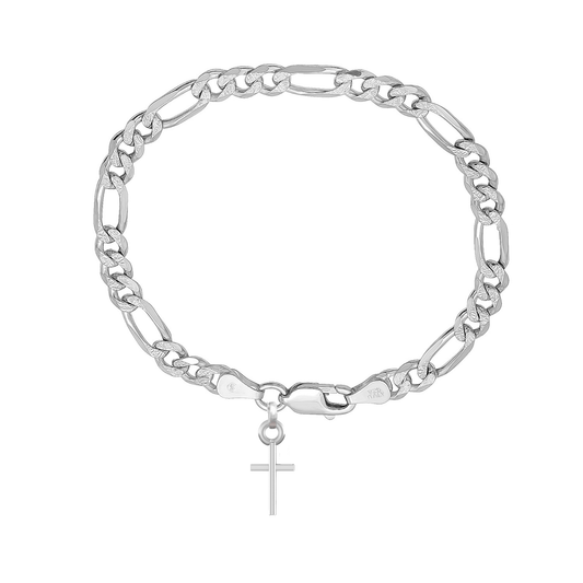 Akshat Sapphire 92.5% pure Sterling Silver Figaro Designer Bracelet with Charm Jesus for Men & Boys