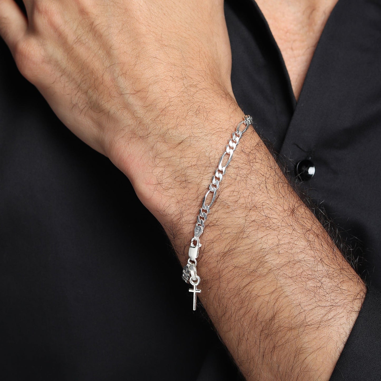 Akshat Sapphire 92.5% pure Sterling Silver Figaro Designer Bracelet with Charm Jesus for Men & Boys
