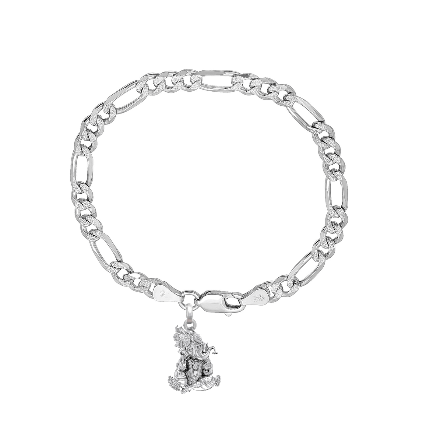 Akshat Sapphire 92.5% pure Sterling Silver Figaro Designer Bracelet with Charm Ganesh for Men & Boys