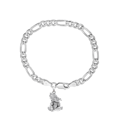 Akshat Sapphire 92.5% pure Sterling Silver Figaro Designer Bracelet with Charm Ganesh for Men & Boys