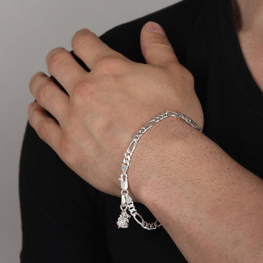 Akshat Sapphire 92.5% pure Sterling Silver Figaro Designer Bracelet with Charm Ganesh for Men & Boys