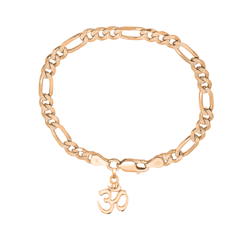 Akshat Sapphire 22KT gold plated  92.5% pure Sterling Silver Figaro Designer Bracelet with spiritual OM for Men & Boys