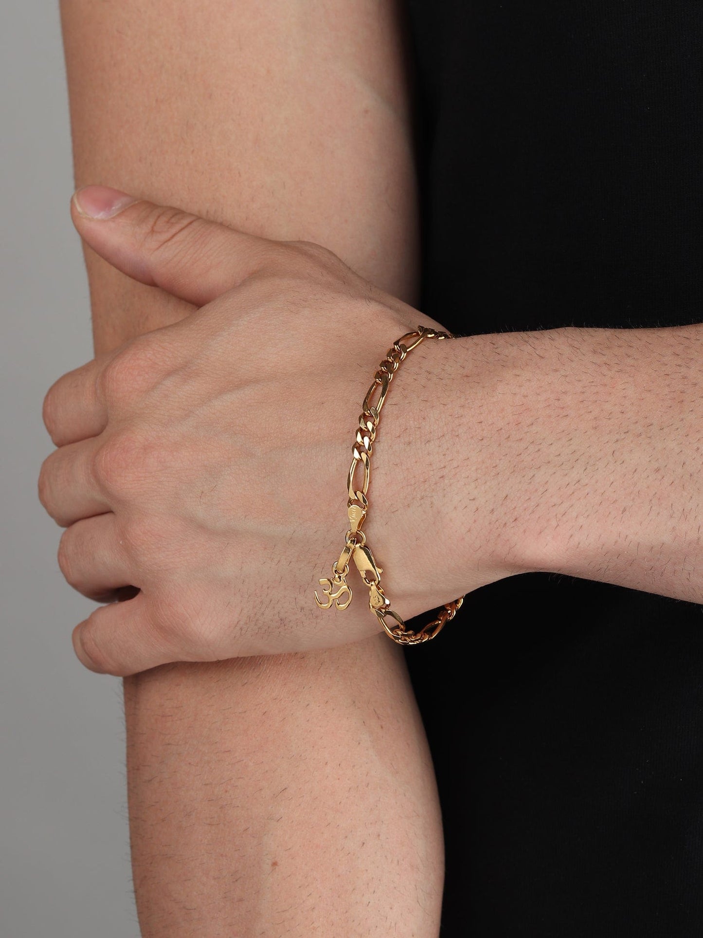 Akshat Sapphire 22KT gold plated  92.5% pure Sterling Silver Figaro Designer Bracelet with spiritual OM for Men & Boys