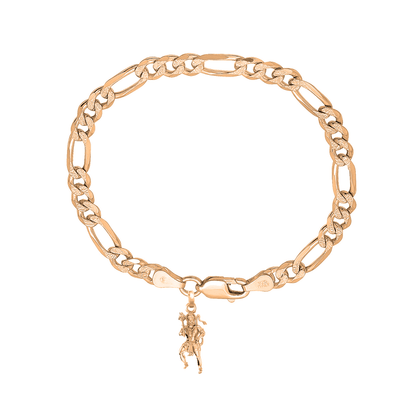 22KT gold plated 92.5% pure Sterling Silver Figaro Designer Bracelet with Charm Hanuman/Bajrang Bali for Men