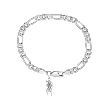 92.5% pure Sterling Silver Figaro Designer Bracelet with Charm Hanuman/Bajrang Bali for Men