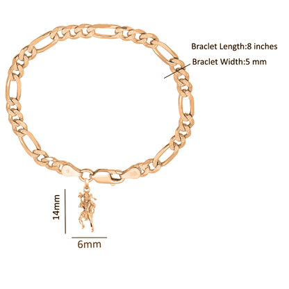22KT gold plated 92.5% pure Sterling Silver Figaro Designer Bracelet with Charm Hanuman/Bajrang Bali for Men