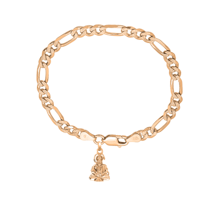 22KT gold plated 92.5% pure Sterling Silver Figaro Designer Bracelet with Charm Hanuman/Bajrang Bali for Men