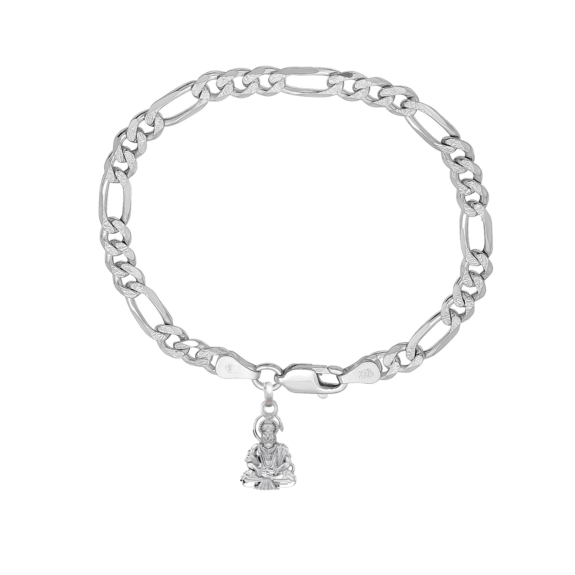 Akshat Sapphire 92.5% pure Sterling Silver Figaro Designer Bracelet with Charm Hanuman for Men
