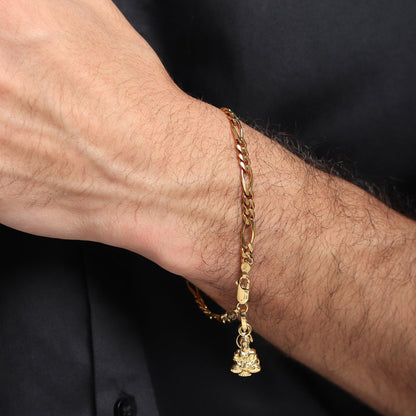 22KT gold plated 92.5% pure Sterling Silver Figaro Designer Bracelet with Charm Hanuman/Bajrang Bali for Men