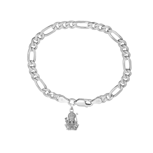 Akshat Sapphire 92.5% pure Sterling Silver Figaro Designer Bracelet with Charm Ram for Men & Boys