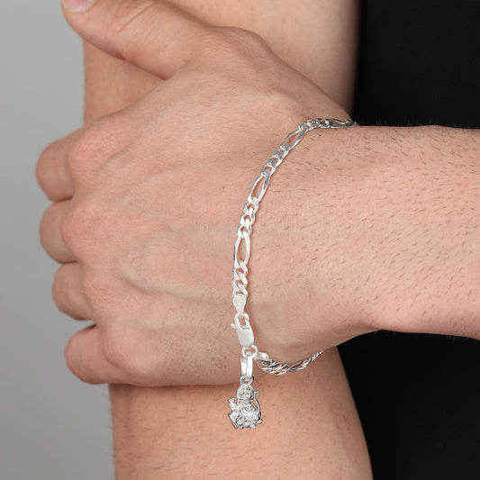 Akshat Sapphire 92.5% pure Sterling Silver Figaro Designer Bracelet with Charm Ram for Men & Boys