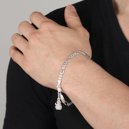 Akshat Sapphire 92.5% pure Sterling Silver Figaro Designer Bracelet with Charm Ram for Men & Boys
