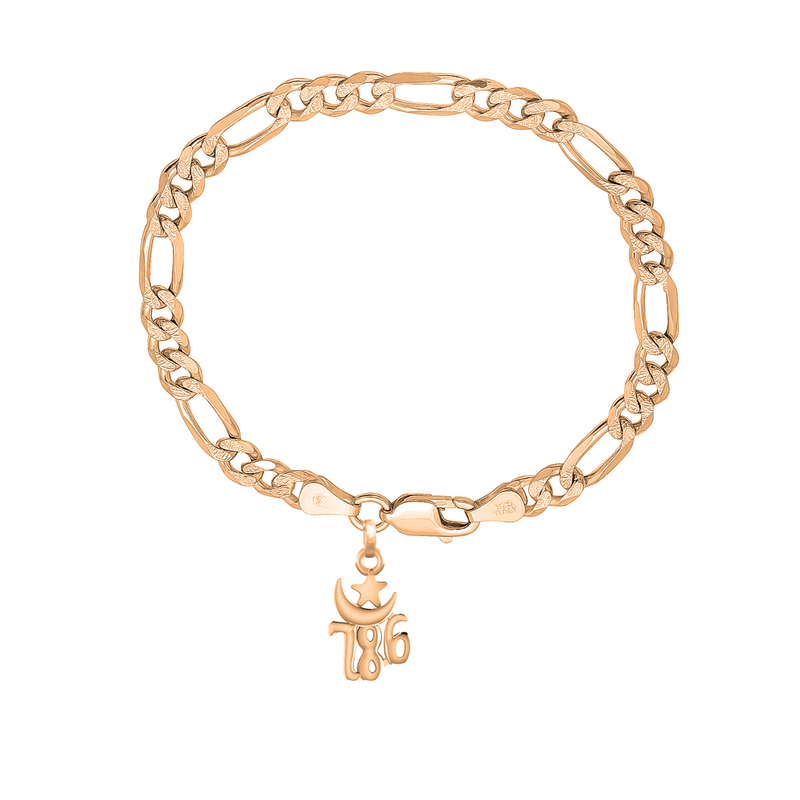Akshat Sapphire 22KT gold plated  92.5% pure Sterling Silver Figaro Designer Bracelet with religious 786 for Men