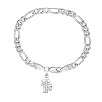 Akshat Sapphire 92.5% pure Sterling Silver Figaro Designer Bracelet with religious 786 for Men