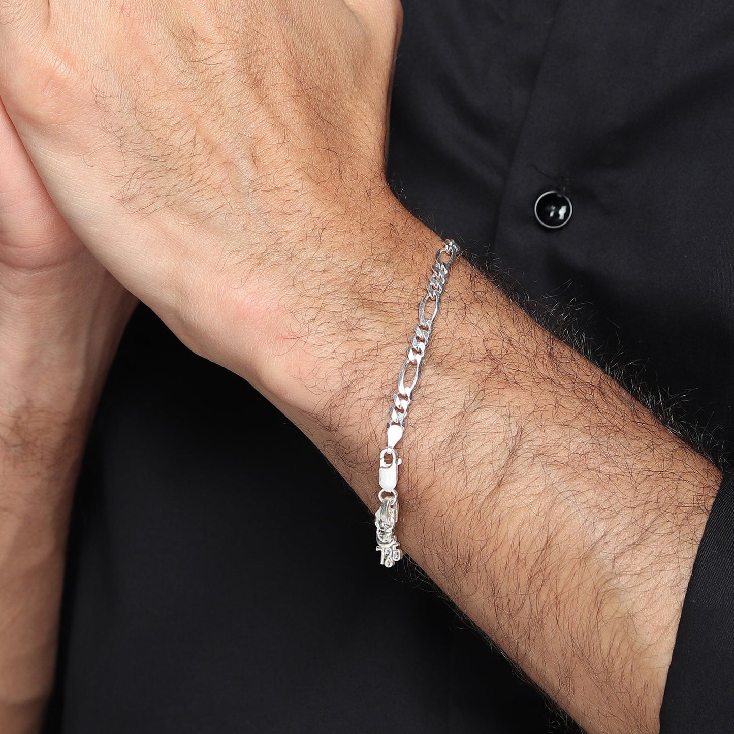 Akshat Sapphire 92.5% pure Sterling Silver Figaro Designer Bracelet with religious 786 for Men