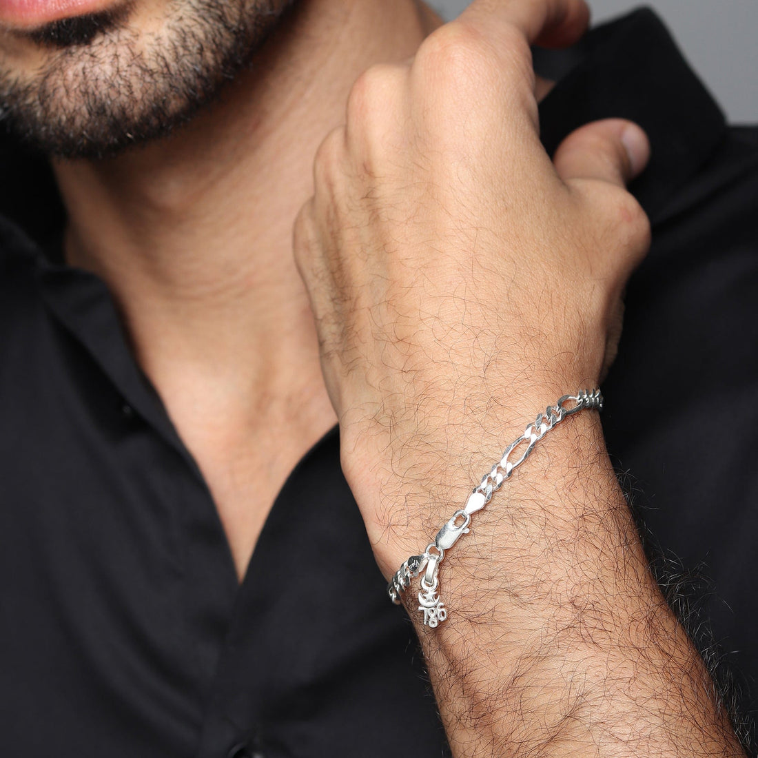 Sterling Silver figaro bracelet with religious 786 charm for men by akshat sapphire 92.5 silver brmfkd7192