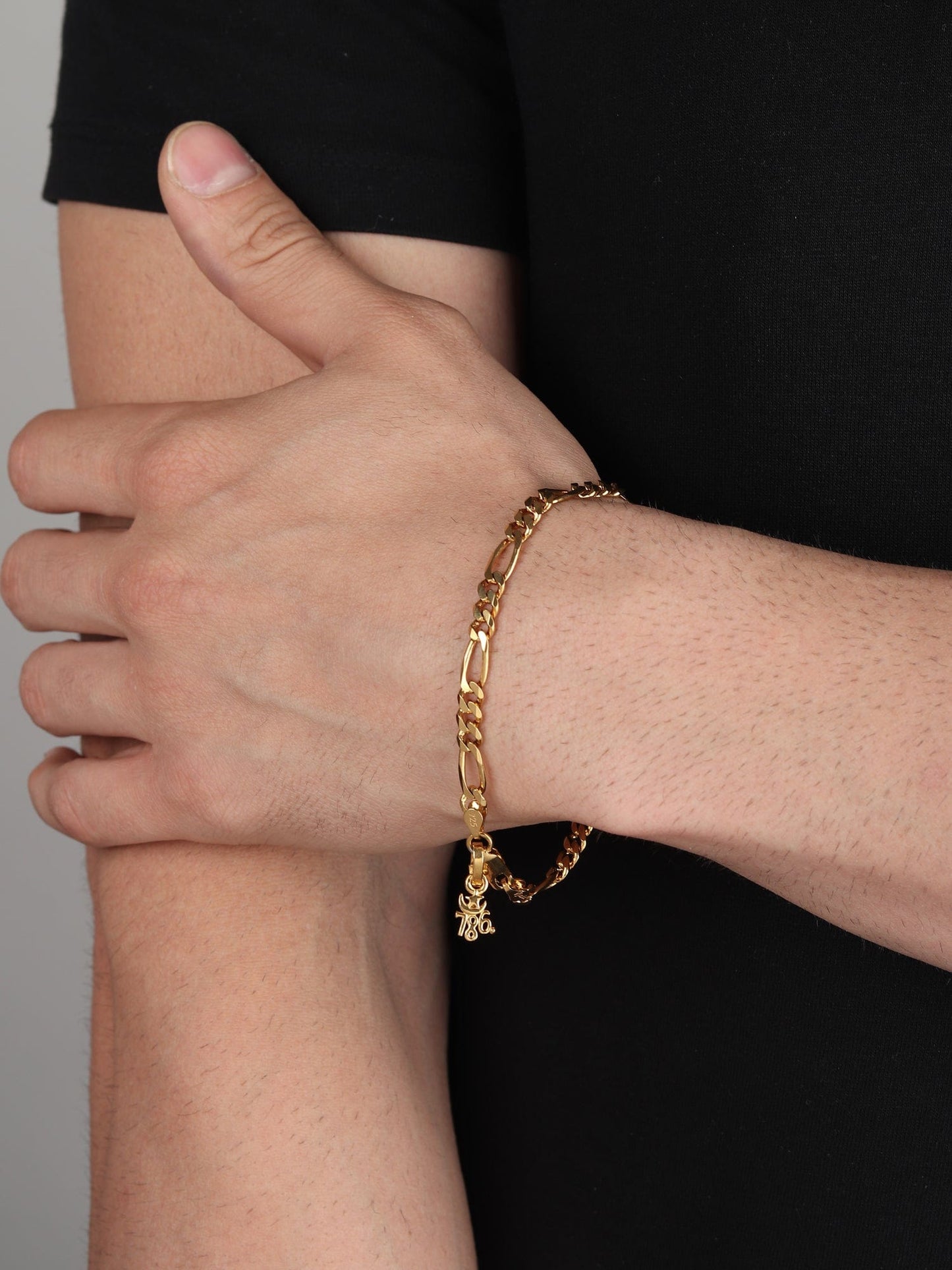 Akshat Sapphire 22KT gold plated  92.5% pure Sterling Silver Figaro Designer Bracelet with religious 786 for Men