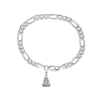 Akshat Sapphire 92.5% pure Sterling Silver Figaro Designer Bracelet with Charm Shiva for Men & Boys