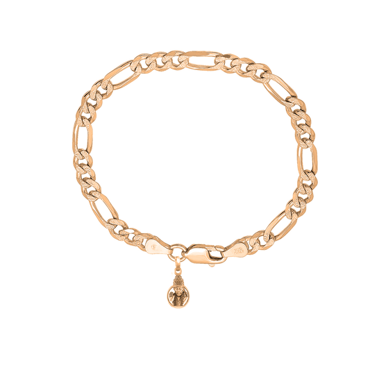22KT gold plated 92.5% pure Sterling Silver Figaro Designer Bracelet with Charm Sai Baba for Men