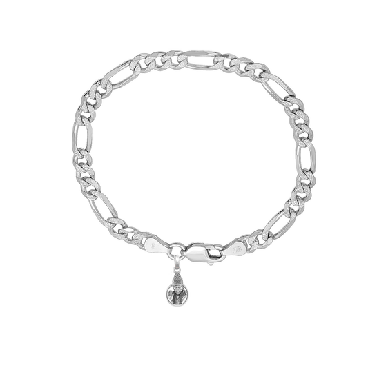 Akshat Sapphire 92.5% pure Sterling Silver Figaro Designer Bracelet with Charm Sai Baba for Men